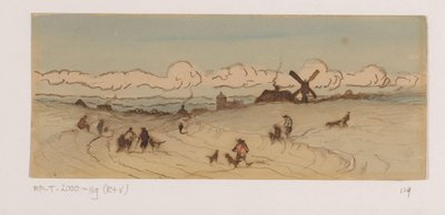 Paysage dans la région des dunes avec chasseurs et chiens - Johannes Tavenraat