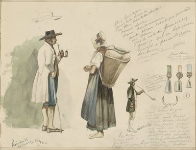 Homme fumant une pipe, femme avec panier, rosettes et un joueur de cor de chasse - Johannes Tavenraat