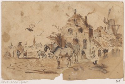 Chevaux dételés devant une maison - Johannes Tavenraat