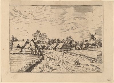 Village de campagne avec moulin à poteau - Johannes and Lucas van Doetechum after Master of the Small Landscapes