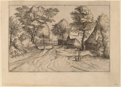 Route de village avec ferme et hangars - Johannes and Lucas van Doetechum after Master of the Small Landscapes
