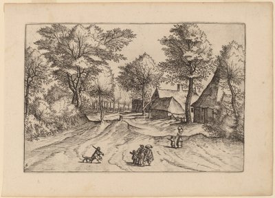 Route de village avec ferme et hangars - Johannes and Lucas van Doetechum after Master of the Small Landscapes