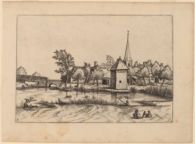 Village de campagne avec église et pont - Johannes van Doetechum, the Elder and Lucas