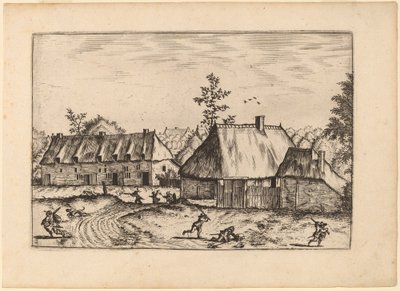 Ferme et rangée de maisons - Johannes van Doetechum, the Elder and Lucas