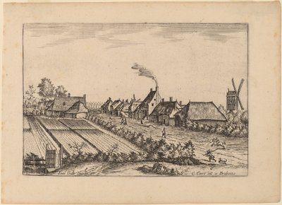 Champs et route de village avec moulin à vent - Johannes van Doetechum, the Elder and Lucas