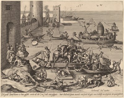 Saint Martin avec son cheval dans un navire - Johannes van Doetechum, the Elder, and Lucas