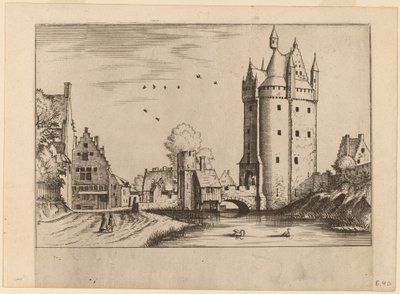 Porte de ville avec maisons de campagne - Johannes van Doetechum, the Elder and Lucas