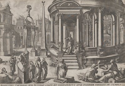 Zacharie sortant du temple, de la série Événements dans et autour du temple, vers 1572. Créateurs : Johannes van Doetecum I, Lucas van Doetecum - Johannes and Lucas van Doetecum