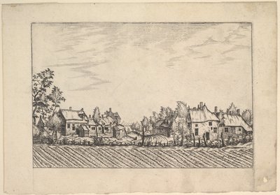 Fermes, champ labouré au premier plan de Praediorum villarum et rusticarum casu..., vers 1559-61 - Johannes van Doetecum I