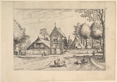 Ferme, vaches et berger au premier plan de Praediorum villarum et rusticar... - Johannes van Doetecum I