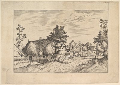 Rue de village, foin empilé devant une ferme - Johannes van Doetecum I