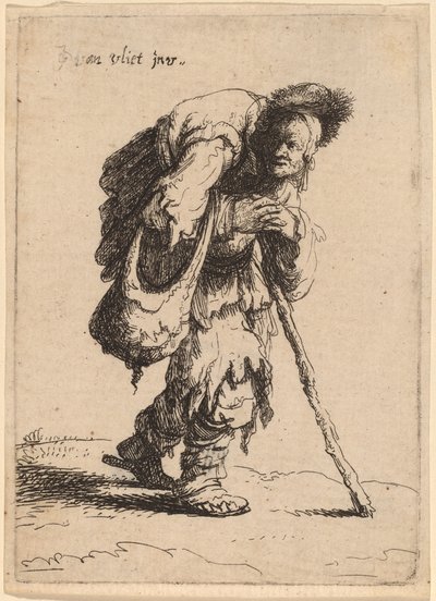 Mendiant portant une femme sur son dos - Johannes van Vliet