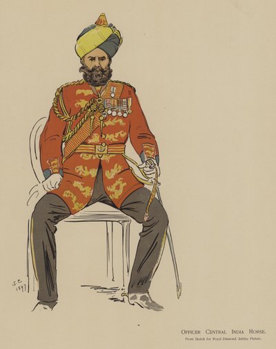 Officier de la Central India Horse (lithographie en couleur) - John (after) Charlton