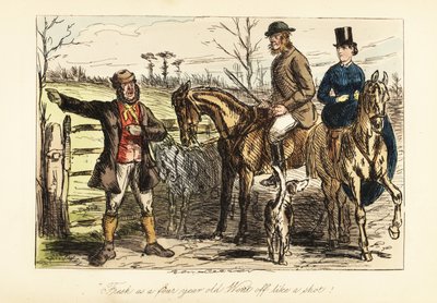 Un garde-chasse donnant des directions à un couple chassant le renard - John (after) Leech