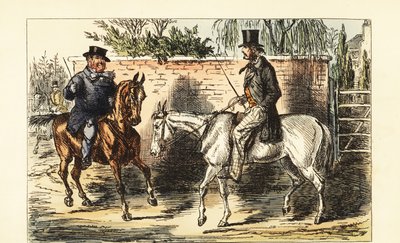 Gentleman anglais sur un vieux cheval rejeté par un homme sur un cheval bai - John (after) Leech