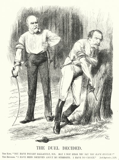 Caricature de Punch : Le duel décidé - la défaite de la France dans la guerre franco-prussienne - John (after) Tenniel