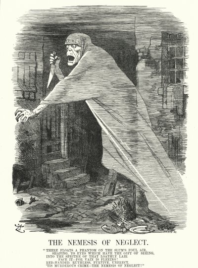 Caricature de Punch : La Némésis de la négligence - pauvreté et crime à Londres à l