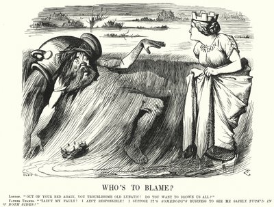 Caricature de Punch : Qui est à blâmer ? - appels à agir pour prévenir les inondations de la Tamise à Londres - John (after) Tenniel