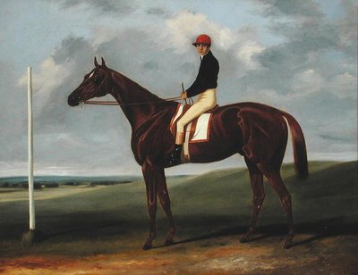 Poulain alezan avec jockey et poteau de départ - John Alfred Wheeler