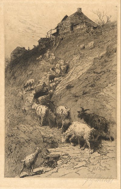 Paysage sans titre avec chèvres - John Austin Sands Monks