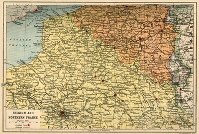 Carte de la Belgique et du nord de la France, vers 1914 - John Bartholomew and Son