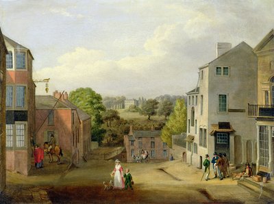 Scène de rue à Chorley, Lancashire, avec vue de Chorley Hall, vers 1790-1817 - John, Bird