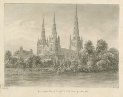 Cathédrale de Lichfield - Vue sud-ouest : dessin sépia - John Buckler