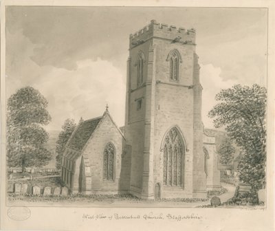 Église de Tettenhall : dessin au lavis sépia, 1837 - John Buckler