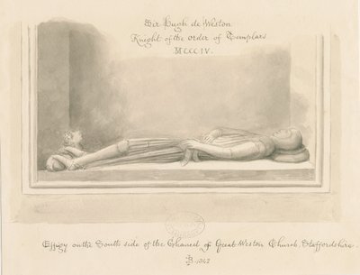 Église de Weston-under-Lizard - Effigie de Sir Hugh de Weston : dessin sépia, 1842 - John Buckler