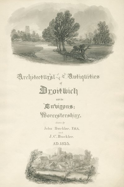 Worcestershire - Page de titre pour le portfolio de travaux de John et J. C. Buckler : dessin sépia - John Buckler