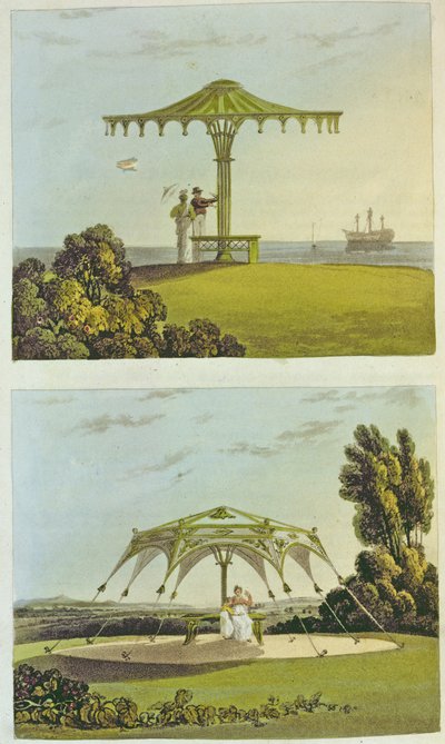 Deux sièges de jardin ornés couverts du 