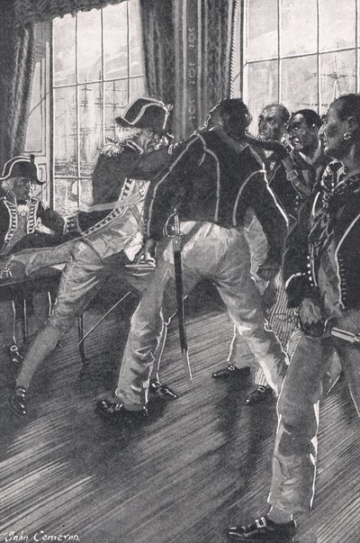 Une scène à bord du navire amiral pendant la mutinerie de Nore, illustration de 