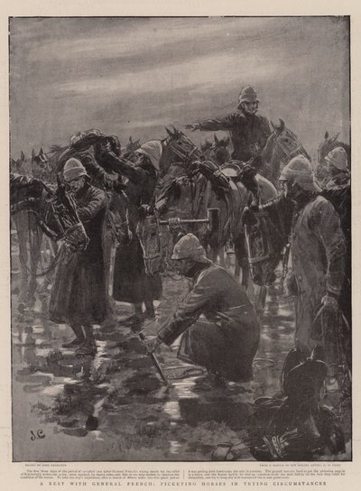Un repos avec le général French, piquetage des chevaux dans des circonstances difficiles - John Charlton