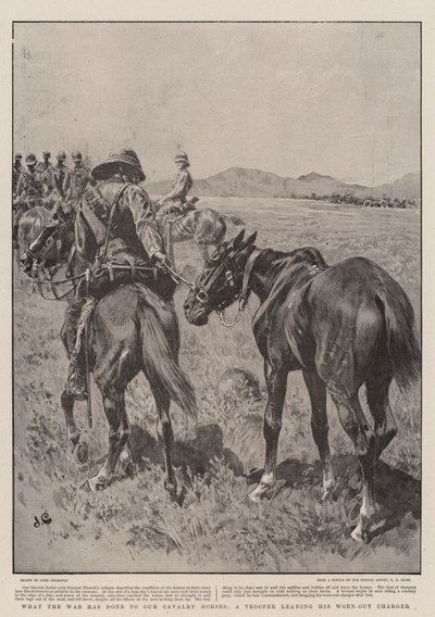 Ce que la guerre a fait à nos chevaux de cavalerie, un soldat menant son cheval épuisé - John Charlton