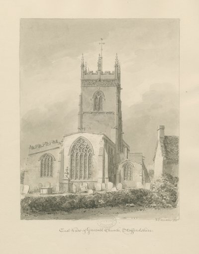 Église de Gnosall: dessin sépia - John Chessell Buckler