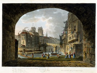 Paris : Pont de Châtelet et Hôtel-Dieu - dans « Paris vu par J.C. Matttes », ed. Miller, Londres - John Claude Nattes