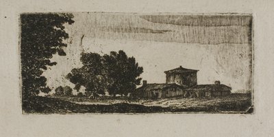 Arbres et bâtiments avec une tour basse - John Clerk of Eldin