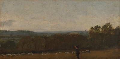 Un berger dans un paysage regardant à travers Dedham Vale vers Langham - John Constable