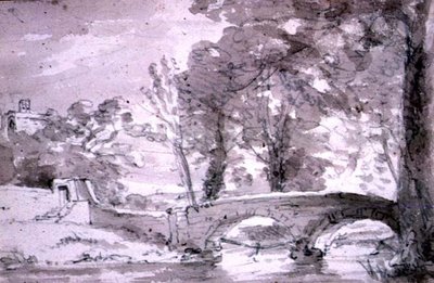 Pont avec arbres et bâtiments, à Haddon - John Constable
