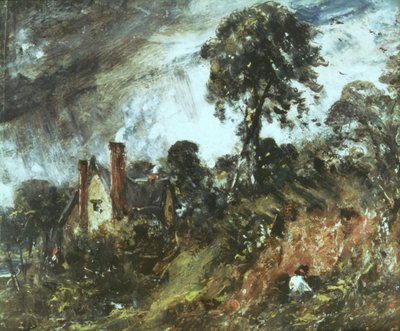 Cottage parmi les arbres avec une dune de sable - John Constable