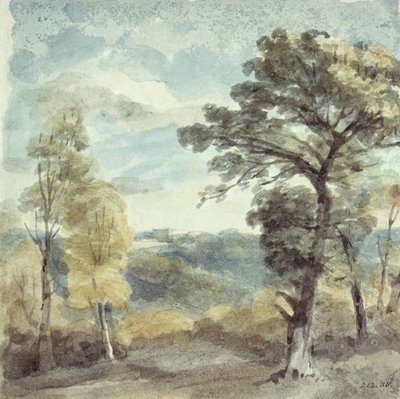 Paysage avec des arbres et un manoir lointain - John Constable