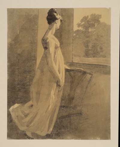 Femme reposant contre une chaise et regardant par une fenêtre, recto, c.1806 - John Constable
