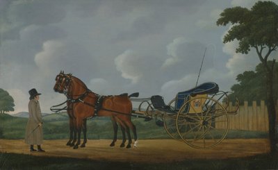Un gentleman avec sa paire de baies attelées à un curricle - John Cordrey