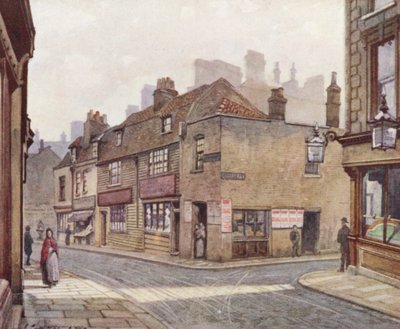 Londres perdu : Vieilles maisons à Snowfields, Bermondsey (lithographie en couleur) - John Crowther