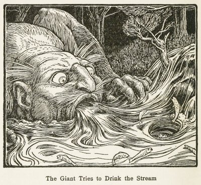 Le géant essaie de boire le ruisseau, du Livre de contes d