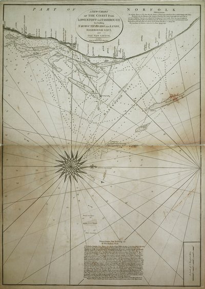 Une nouvelle carte de la côte de Lowestoff à Hasbrough incluant Yarmouth Roads et Sands, Hasbrough Gatt, et les nouvelles lumières - John Diston