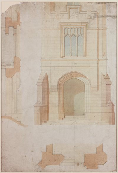 Élévation, section et plan de l
