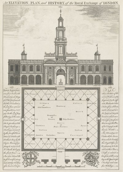 Élévation, plan et histoire de la Bourse Royale de Londres - John Donowell