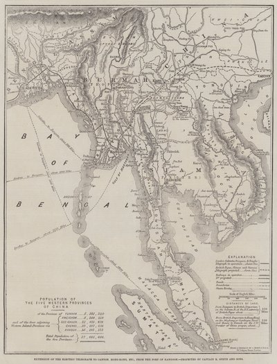 Extension du télégraphe électrique à Canton, Hong-Kong, etc., depuis le port de Rangoon, projeté par le capitaine R Sprye et fils - John Dower