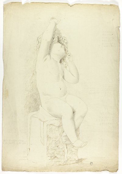 Ancienne statue de putto assis jouant avec un masque - John Downman